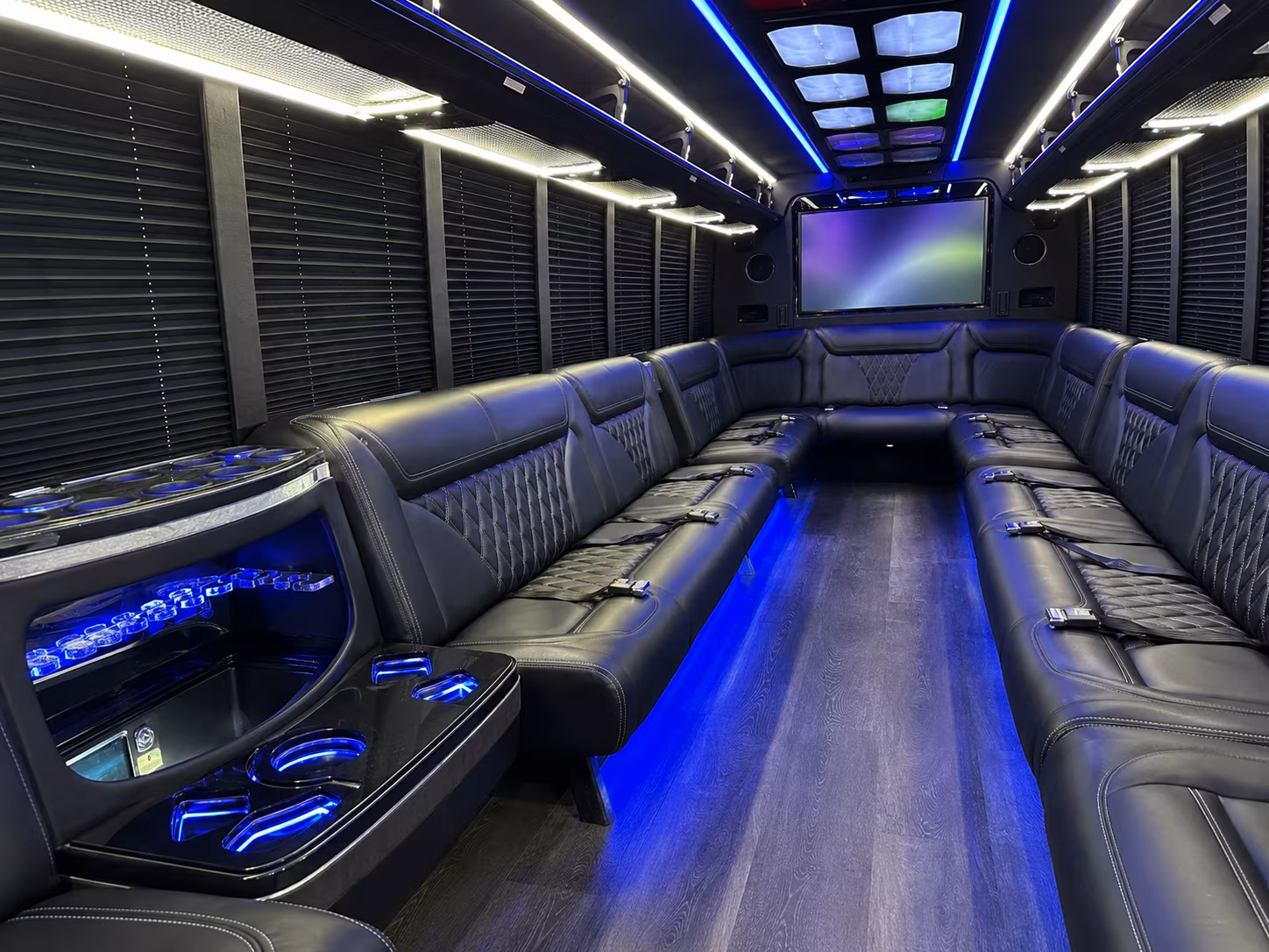 delray beach 20 passenger party bus inside