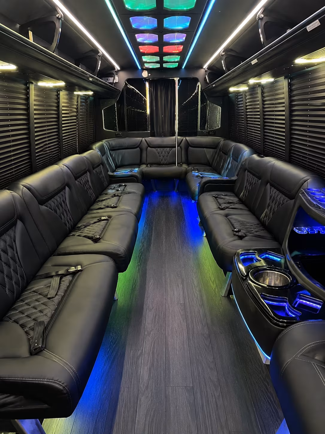 delray beach 20 passenger party bus interior