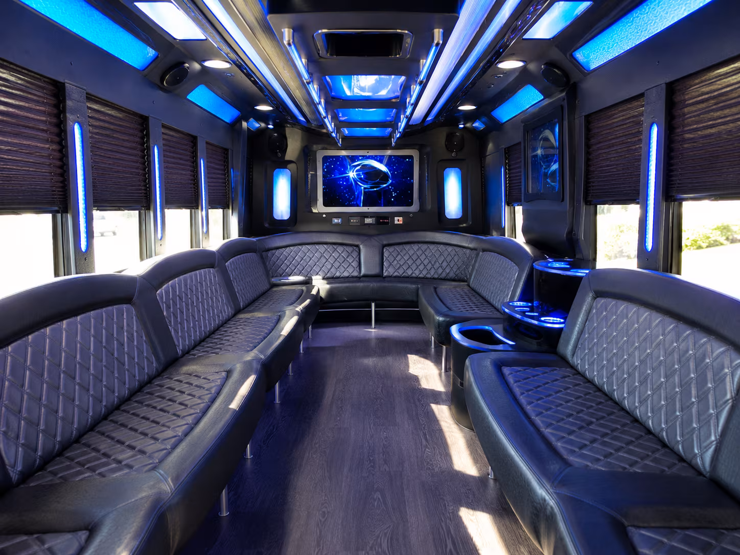 delray beach 28 passenger party bus inside